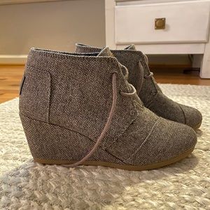 TOMS Herringbone Tweed Wedge Booties